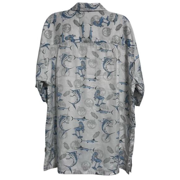 Joe Marlin Shirt Mens XL Gray Blue Marlin Mermaid Print Short Sleeve Button Down - Picture 9 of 14